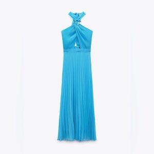 Zara Dress Maxidress NWT Sz XL Blue halter pleated